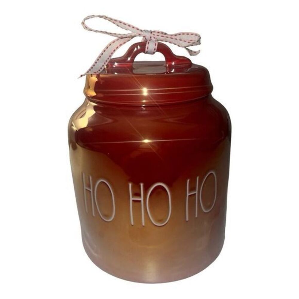 Rae‎ Dunn Inspired Christmas Canister Ho Ho Ho Ceramic Jar with Ribbon